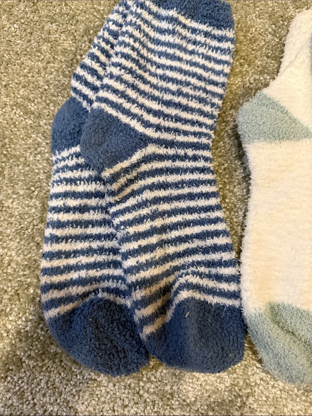 Cozy Slipper Socks - Blue & White Striped - 3-Pack